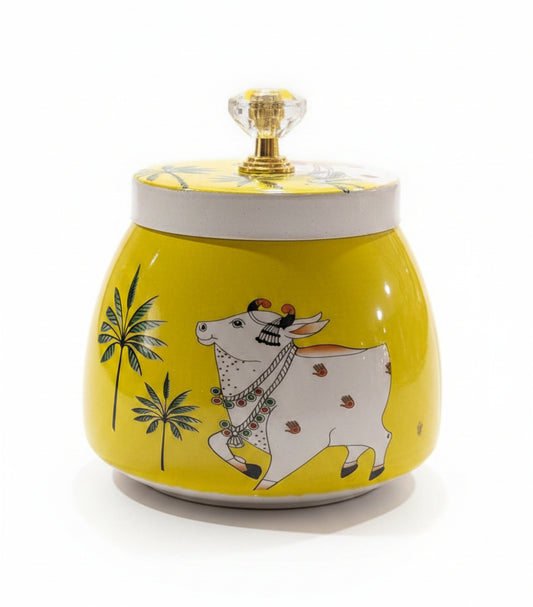 pichwai metal jar yellow