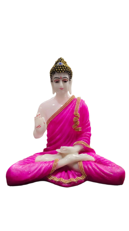 Serene Pink Buddha Statue - Resin, Handcrafted, Pearl Work, Blessing Mode