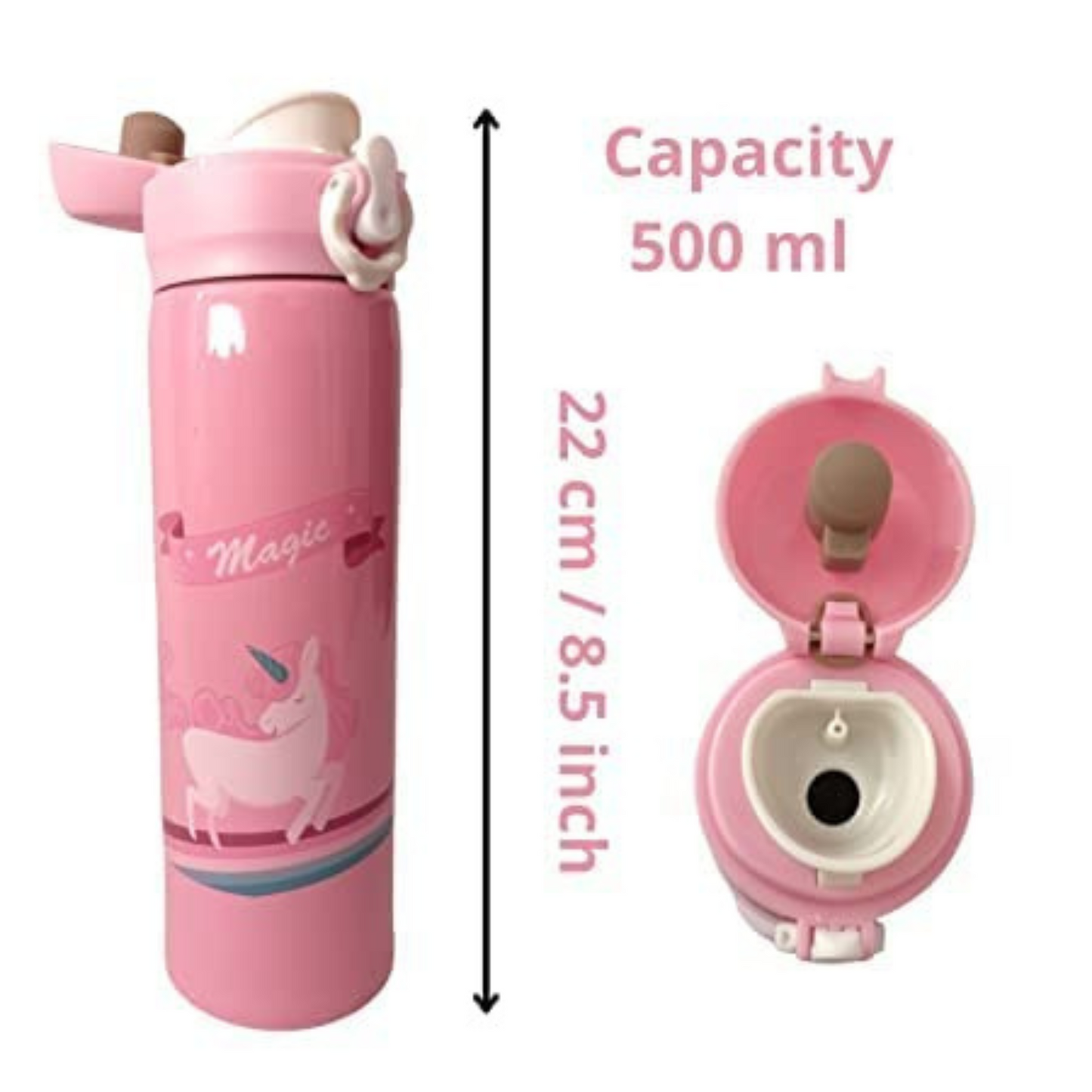 Unicorn Print Steel Water Bottle - Pink