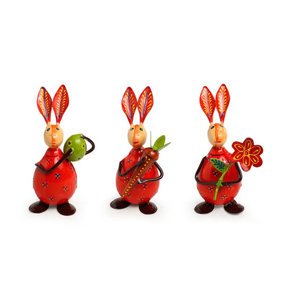 Bustling Bunnies Hand-Painted Garden Metal Decoration (Set of 3) Dimensions: 6 inches (each)