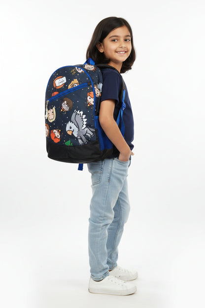 Kids Cartoon Print School Backpack – Black & Blue Lightweight Multi-Compartment Bag for Boys & Girls