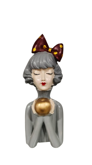 Modern Doll Holding Apple Resin Showpiece