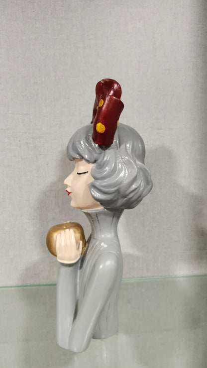 Modern Doll Holding Apple Resin Showpiece