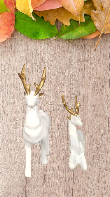 White Deer Set of 2 white Resin Showpiece