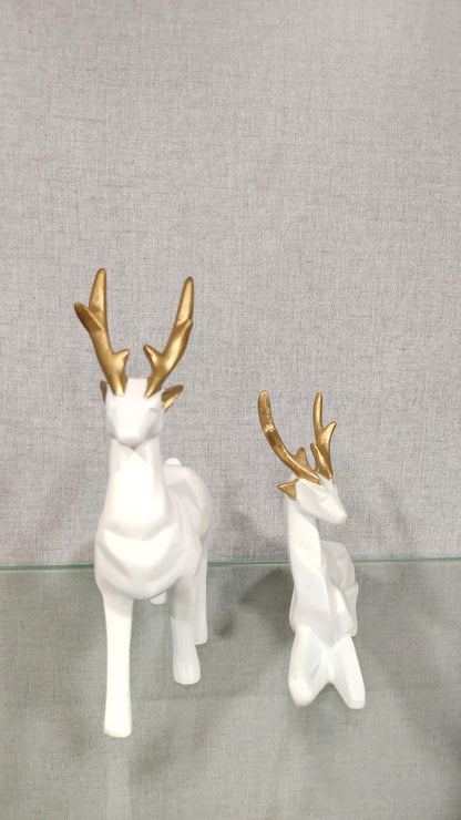 White Deer Set of 2 white Resin Showpiece