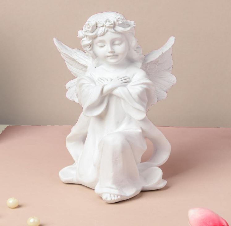 Praying Angel Small White Resin Figurine