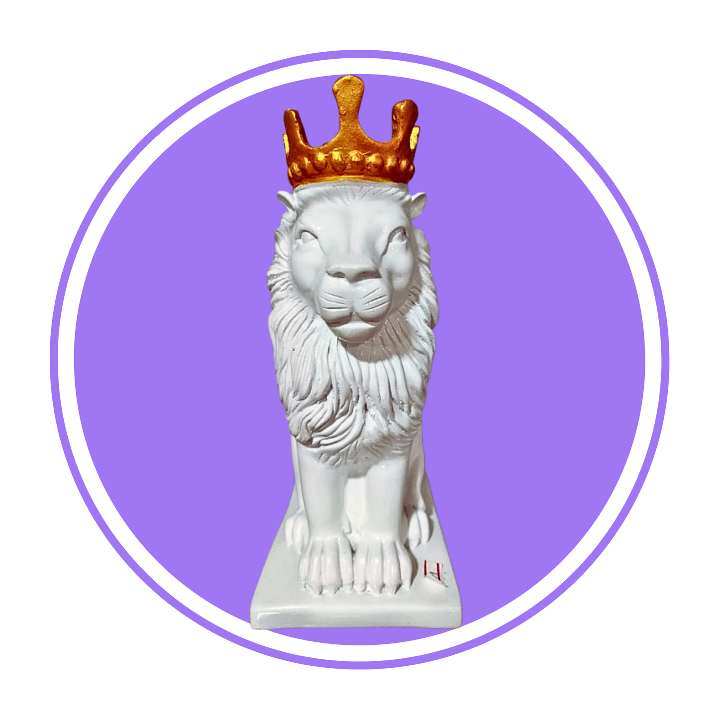 Regal Lion with Crown Showpiece – 29 cm Polyresin White Decorative Statue