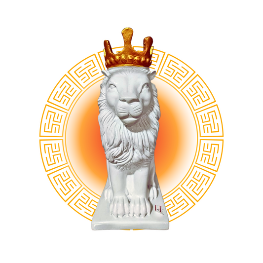 Regal Lion with Crown Showpiece – 29 cm Polyresin White Decorative Statue