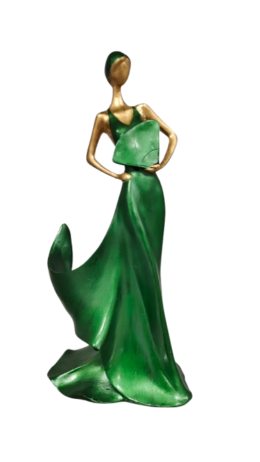 Wine Lady Green Color Resin Showpiece