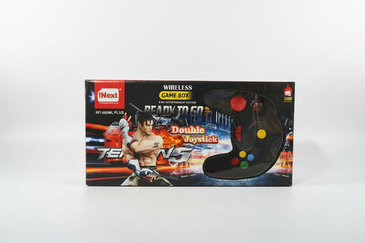 Packaging for a Wireless Game Box with a graphic of a fighter and two wireless joysticks displayed.